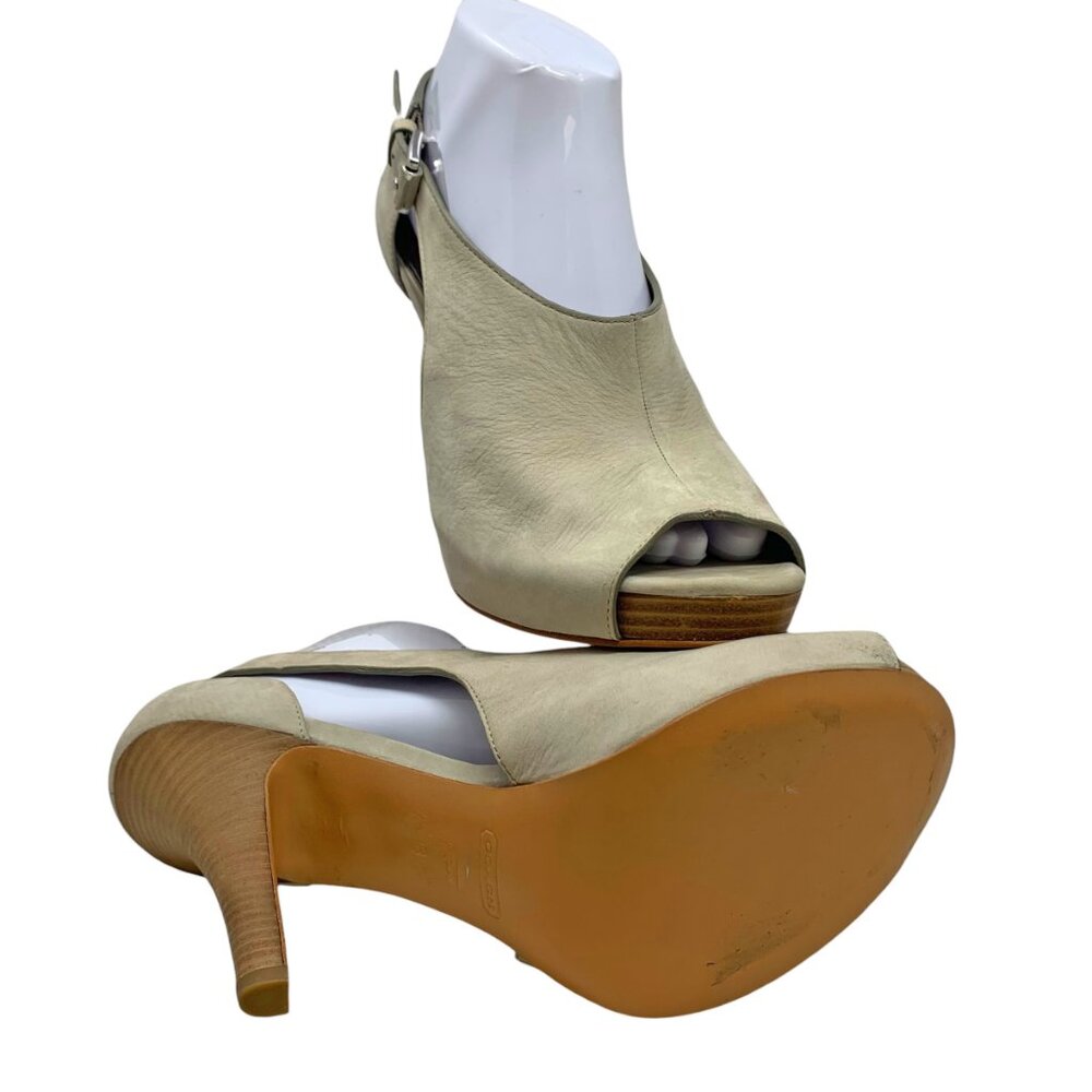 COACH Apryl Stone Nubuck Cut Out‎ Peep Toe Logo Buckle Stilettos - Picture 12 of 13